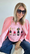 Champagne Obsessed Sweatshirt - Pink-130 Long Sleeve Tops-Why Dress-Coastal Bloom Boutique, find the trendiest versions of the popular styles and looks Located in Indialantic, FL