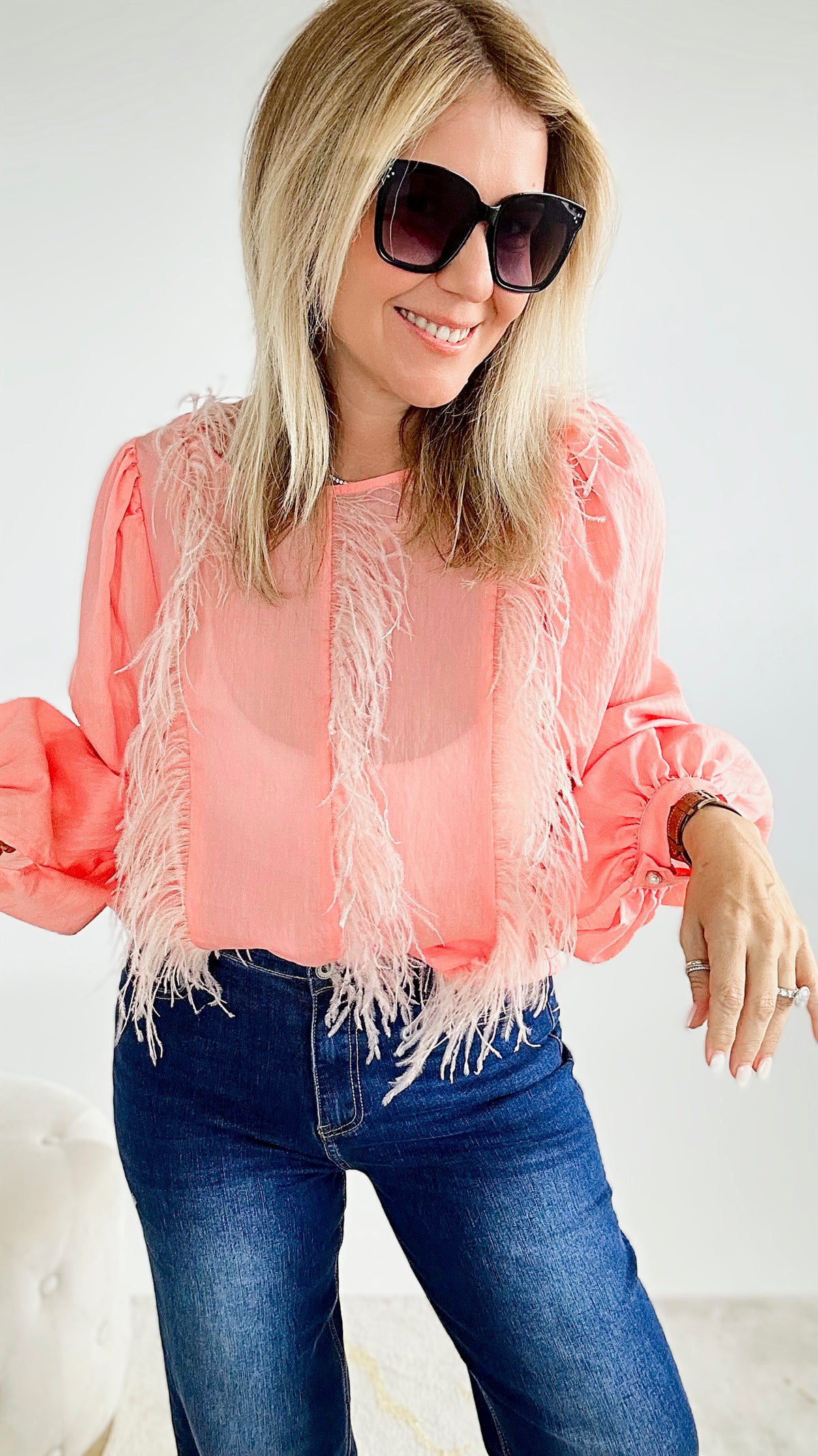 Gabor Plume Blouse Top - Pink-130 Long Sleeve Tops-JJ'S FAIRYLAND-Coastal Bloom Boutique, find the trendiest versions of the popular styles and looks Located in Indialantic, FL