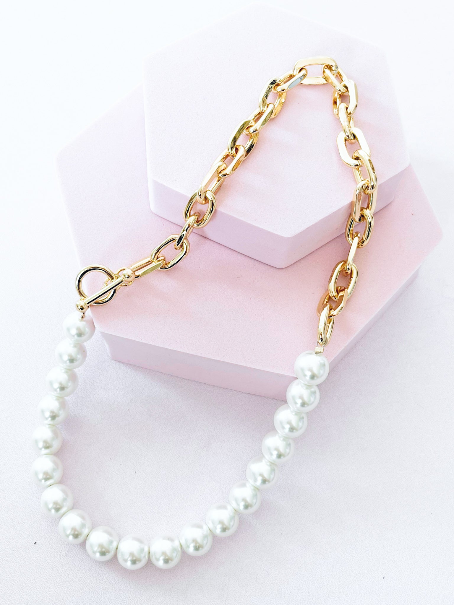 Paperclip & Pearl Necklace-230 Jewelry-Golden Stella-Coastal Bloom Boutique, find the trendiest versions of the popular styles and looks Located in Indialantic, FL