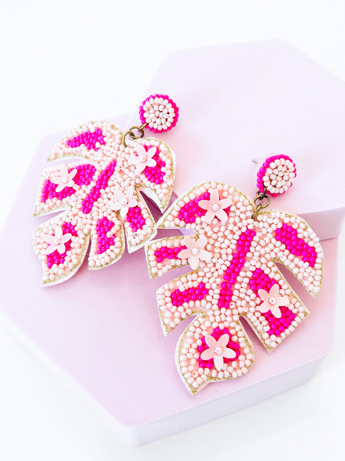 Tropical Forest Leaf Earrings - Pink-230 Jewelry-GS JEWELRY-Coastal Bloom Boutique, find the trendiest versions of the popular styles and looks Located in Indialantic, FL