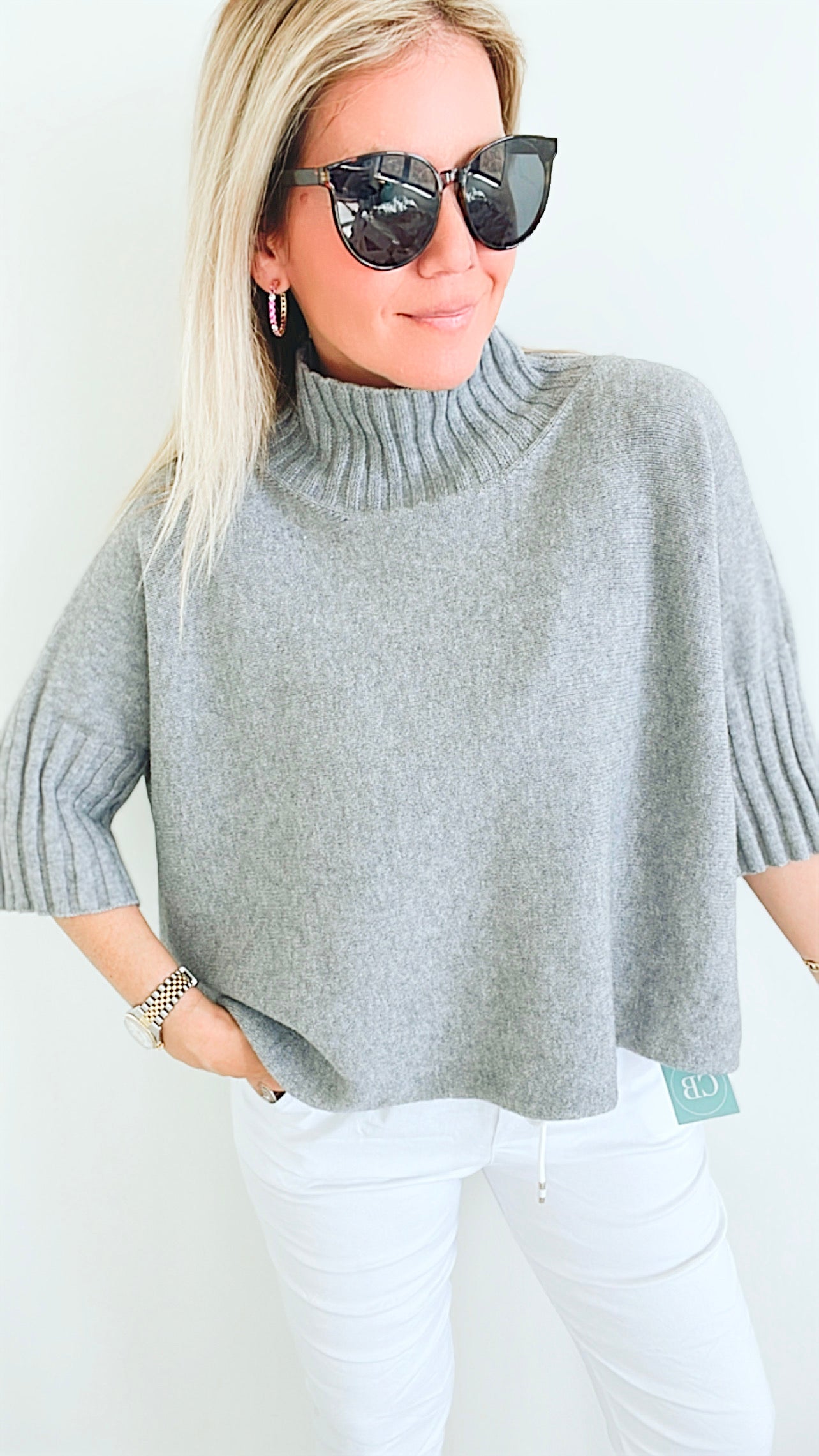 Break Free Italian Sweater Top - Grey-140 Sweaters-Yolly-Coastal Bloom Boutique, find the trendiest versions of the popular styles and looks Located in Indialantic, FL