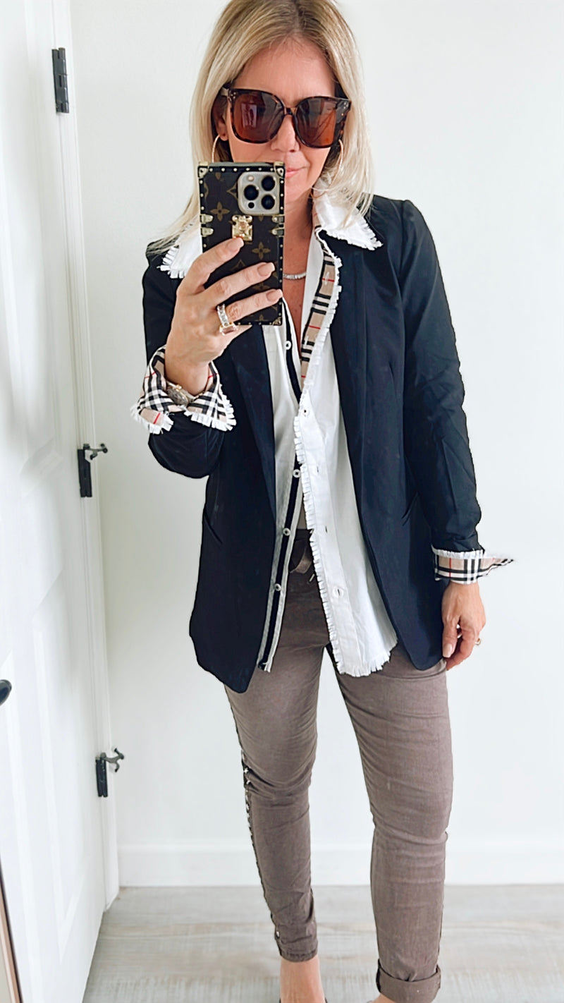 Woven Vertigo Blazer - Black-160 Jackets-Love Tree Fashion-Coastal Bloom Boutique, find the trendiest versions of the popular styles and looks Located in Indialantic, FL