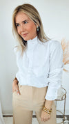 Wilshire Poplin Blouse - White-130 Long Sleeve Tops-MAZIK-Coastal Bloom Boutique, find the trendiest versions of the popular styles and looks Located in Indialantic, FL
