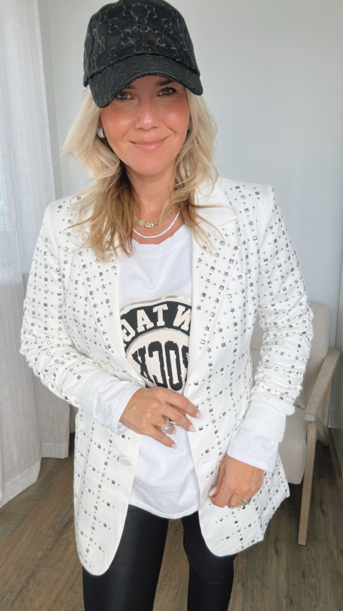 Star Studded Blazer - White-150 Cardigans/Layers-Why Dress-Coastal Bloom Boutique, find the trendiest versions of the popular styles and looks Located in Indialantic, FL