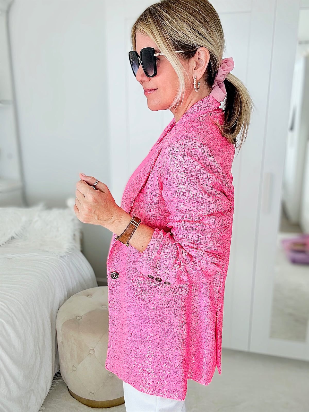 For the Love of Sequins Blazer - Pink-160 Jackets-Why Dress-Coastal Bloom Boutique, find the trendiest versions of the popular styles and looks Located in Indialantic, FL