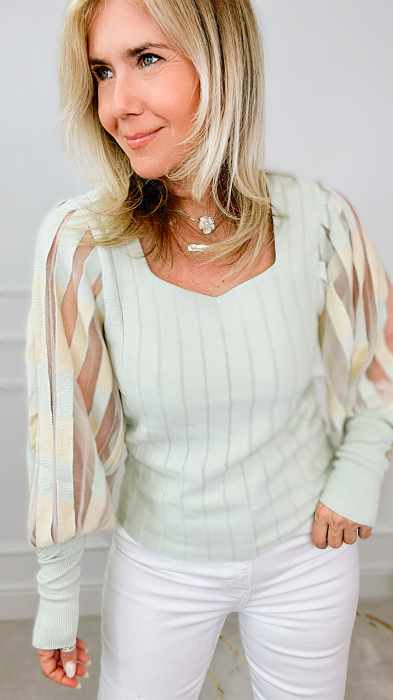 Limoncello Sheer Puff Sleeve Top-140 Sweaters-See and Be Seen-Coastal Bloom Boutique, find the trendiest versions of the popular styles and looks Located in Indialantic, FL