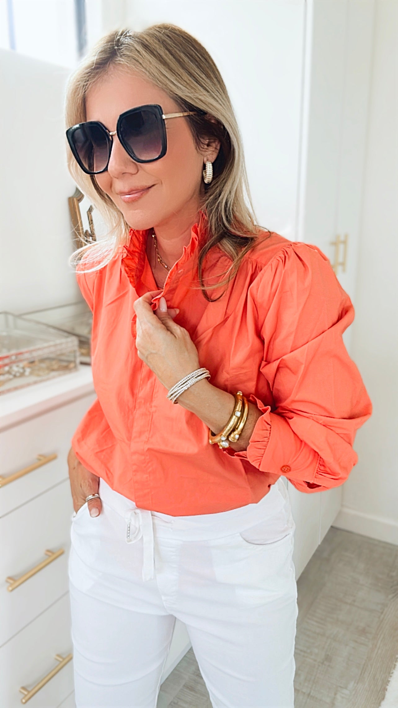 Wilshire Poplin Blouse - Light Coral-130 Long Sleeve Tops-MAZIK-Coastal Bloom Boutique, find the trendiest versions of the popular styles and looks Located in Indialantic, FL