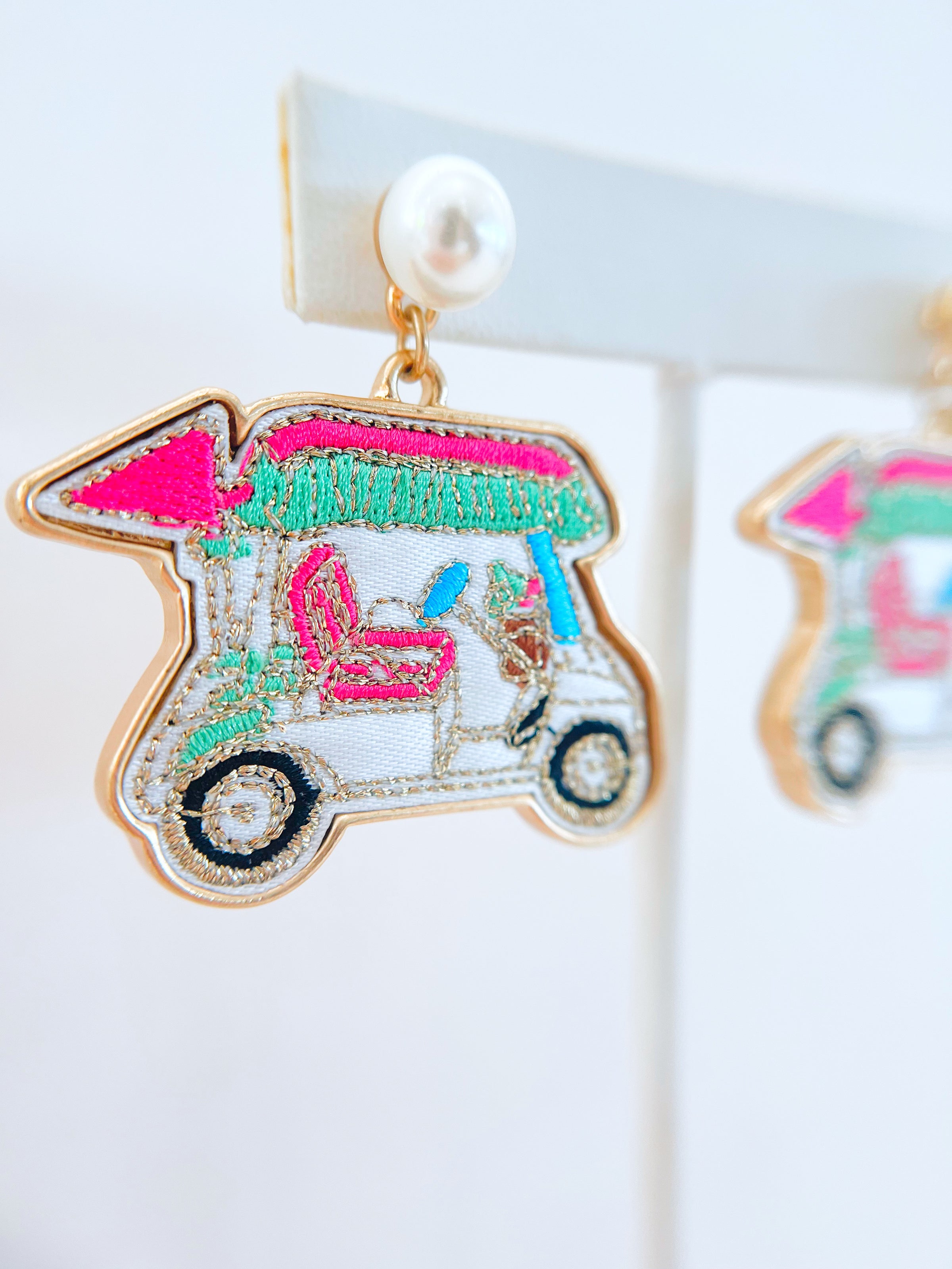 Golf Cart Patch Earrings-230 Jewelry-Canvas-Coastal Bloom Boutique, find the trendiest versions of the popular styles and looks Located in Indialantic, FL