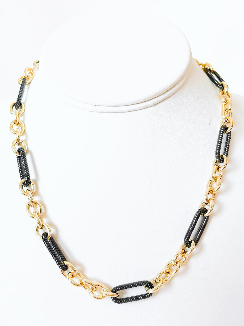 Cable Twist Gun Metal & Gold Toggle Necklace-230 Jewelry-NYC-Coastal Bloom Boutique, find the trendiest versions of the popular styles and looks Located in Indialantic, FL