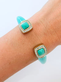 Enamel Hinge Halo Turquoise Tip Cuff-230 Jewelry-Golden Stella-Coastal Bloom Boutique, find the trendiest versions of the popular styles and looks Located in Indialantic, FL