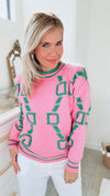 Varsity Crew Neck Sweater - Pink-130 Long Sleeve Tops-Fancy Dream-Coastal Bloom Boutique, find the trendiest versions of the popular styles and looks Located in Indialantic, FL