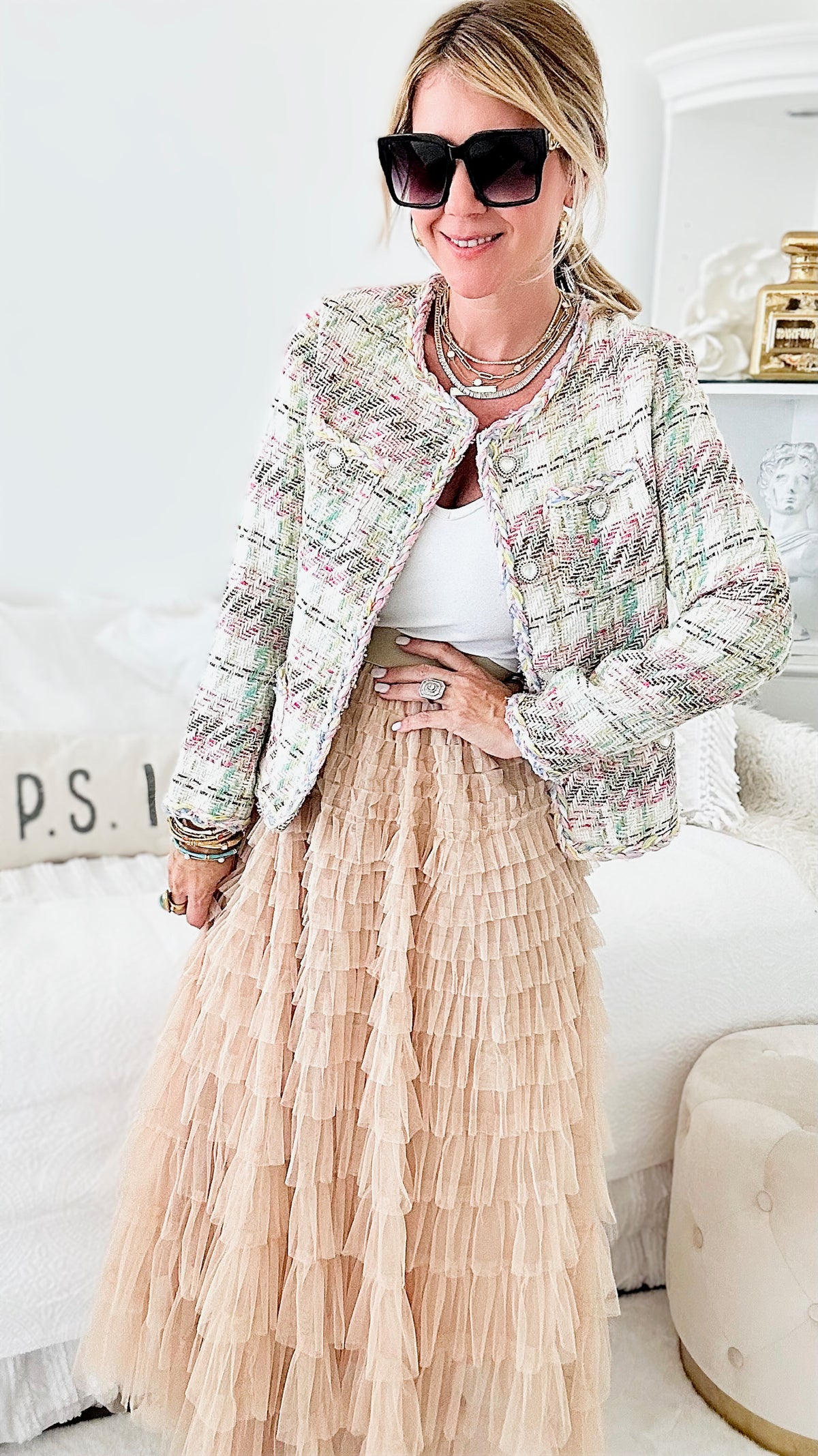 Stella Tiered Tulle Skirt - Latte-170 Bottoms-Taba Stitch-Coastal Bloom Boutique, find the trendiest versions of the popular styles and looks Located in Indialantic, FL