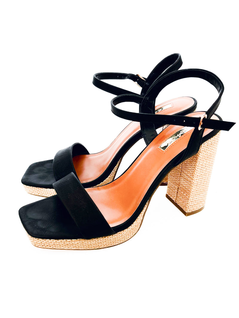 Woven Block Platform Heels - Black-250 Shoes-RagCompany-Coastal Bloom Boutique, find the trendiest versions of the popular styles and looks Located in Indialantic, FL