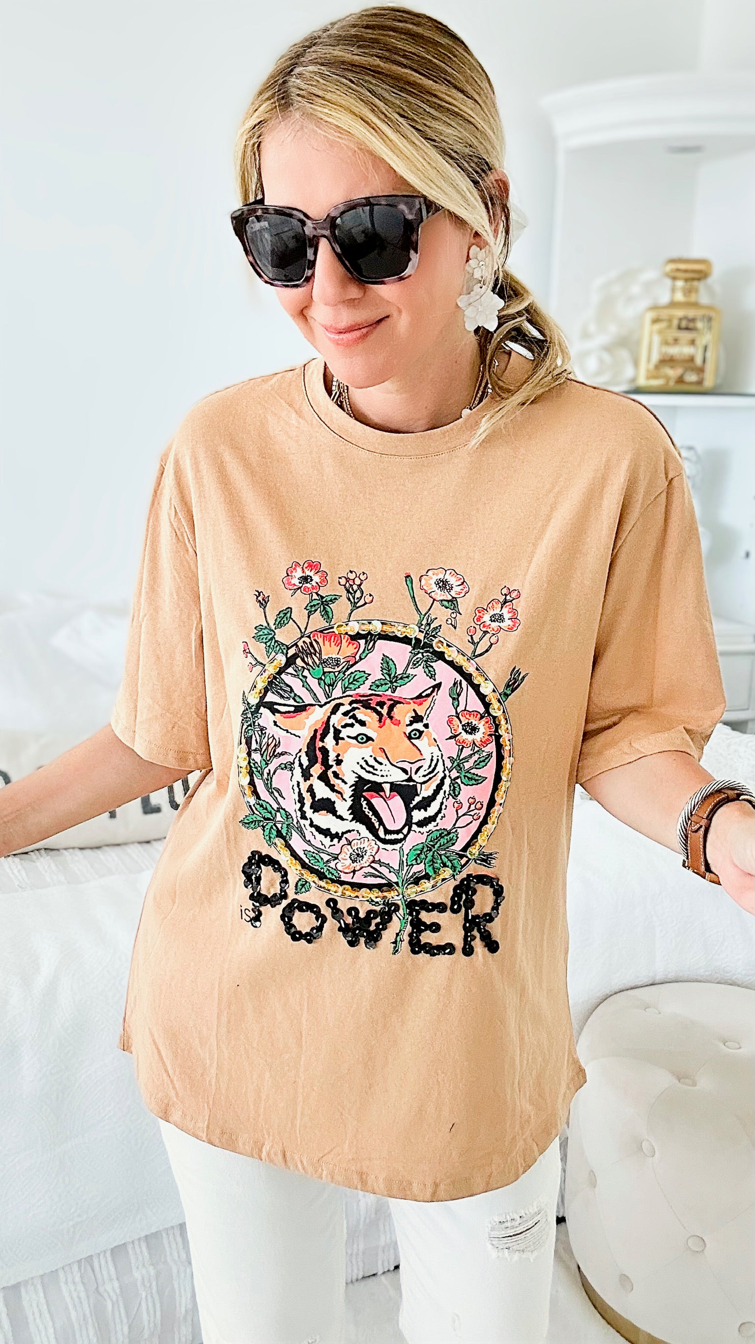 Fierce is Power Graphic Tee - Camel-120 Graphic-Yolly-Coastal Bloom Boutique, find the trendiest versions of the popular styles and looks Located in Indialantic, FL