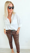 City Lights Faux Leather Italian Jogger - Brown-180 Joggers-Italianissimo/ SEE YOU IN ROME-Coastal Bloom Boutique, find the trendiest versions of the popular styles and looks Located in Indialantic, FL