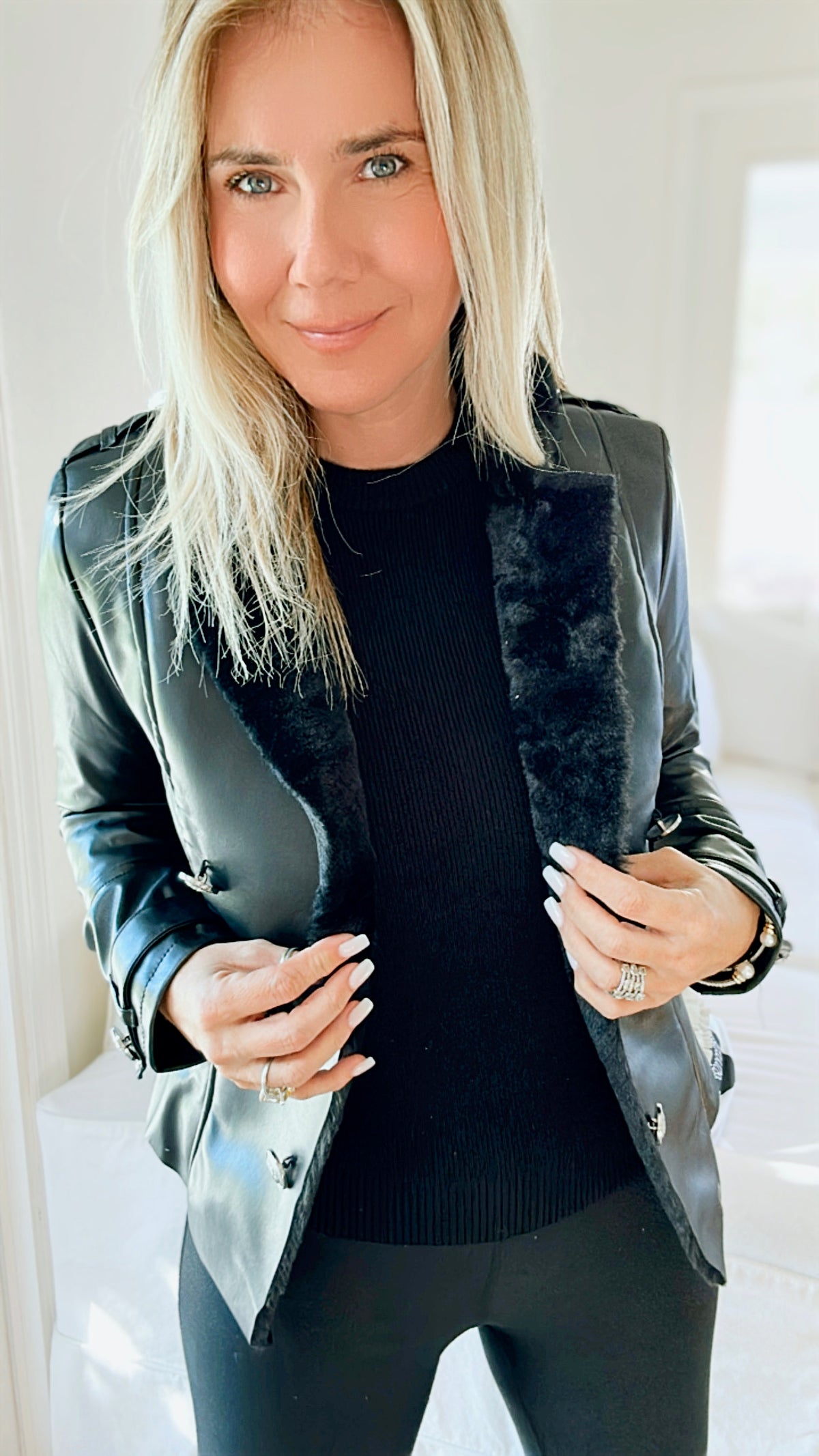 Moto Faux Leather Collar Jacket - Black-160 Jackets-ShopIrisBasic-Coastal Bloom Boutique, find the trendiest versions of the popular styles and looks Located in Indialantic, FL