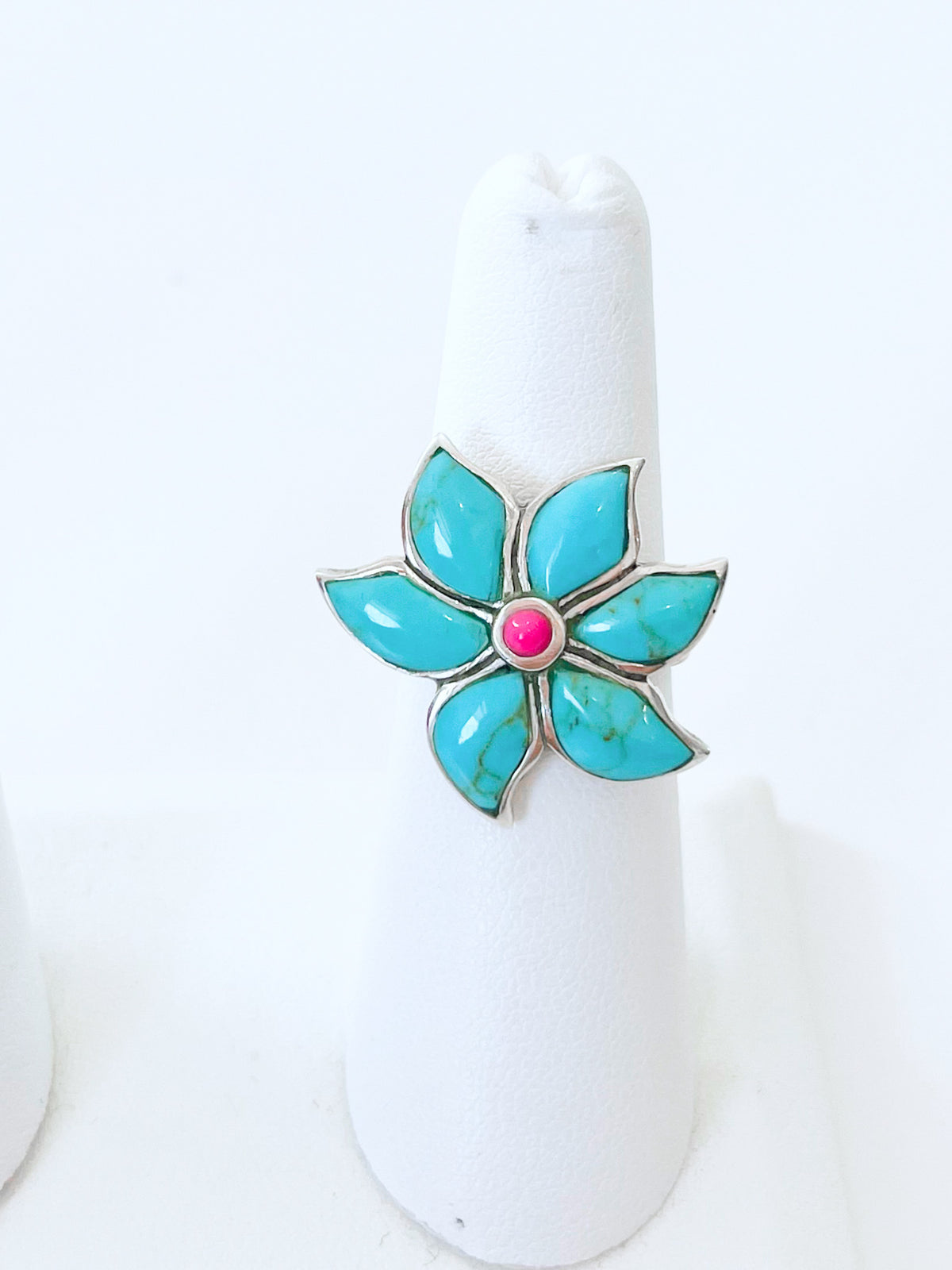 Sterling Silver Turquoise Flower Ring-230 Jewelry-Oriental Treasure-Coastal Bloom Boutique, find the trendiest versions of the popular styles and looks Located in Indialantic, FL