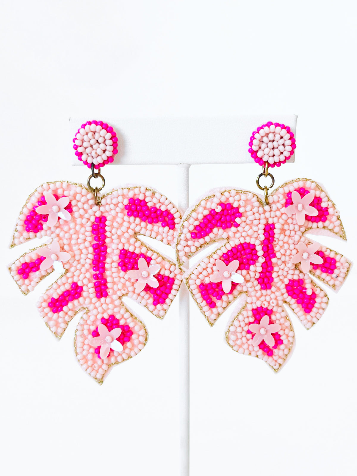 Tropical Forest Leaf Earrings - Pink-230 Jewelry-Golden Stella-Coastal Bloom Boutique, find the trendiest versions of the popular styles and looks Located in Indialantic, FL
