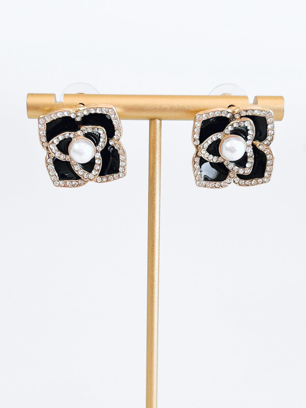 Crystal Flower Earrings - Black-230 Jewelry-Golden Stella-Coastal Bloom Boutique, find the trendiest versions of the popular styles and looks Located in Indialantic, FL