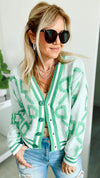 Varsity D Cardigan - White/Green-150 Cardigans/Layers-Ethan & Joy-Coastal Bloom Boutique, find the trendiest versions of the popular styles and looks Located in Indialantic, FL