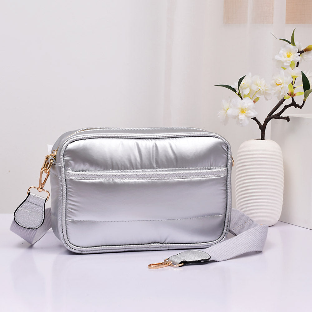 Shiny Puffer Crossbody Bag - Silver-240 Bags-Wona Trading-Coastal Bloom Boutique, find the trendiest versions of the popular styles and looks Located in Indialantic, FL