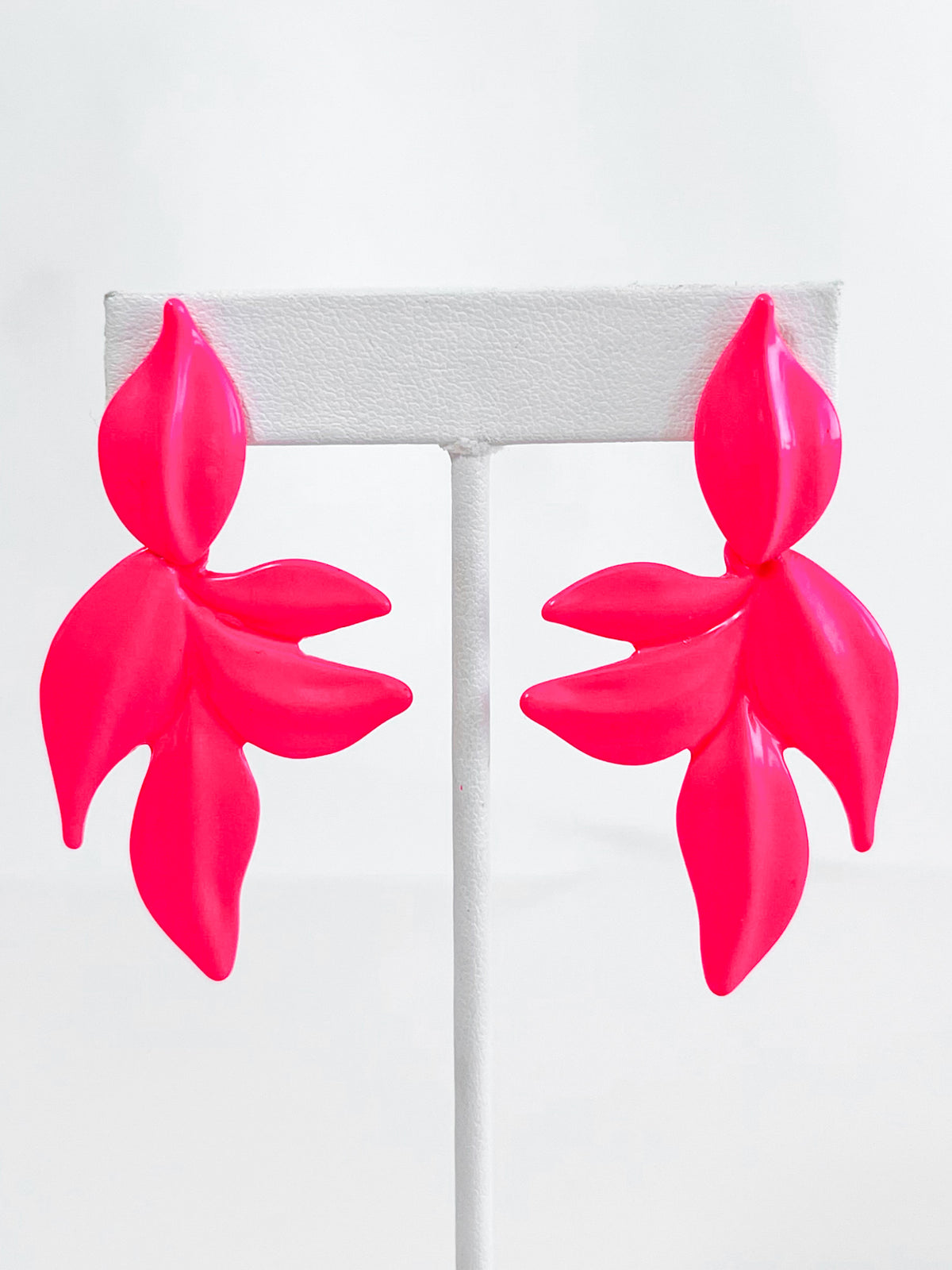 Enamel Leaf Earrings - Neon Pink-230 Jewelry-Golden Stella-Coastal Bloom Boutique, find the trendiest versions of the popular styles and looks Located in Indialantic, FL