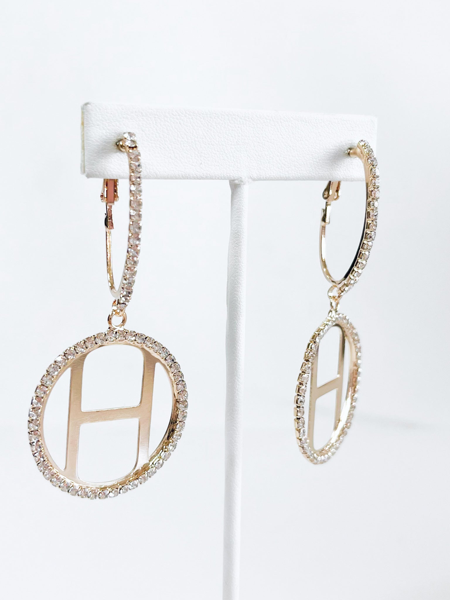 H Dangle Oval Hoop Earring-230 Jewelry-ICCO ACCESSORIES-Coastal Bloom Boutique, find the trendiest versions of the popular styles and looks Located in Indialantic, FL
