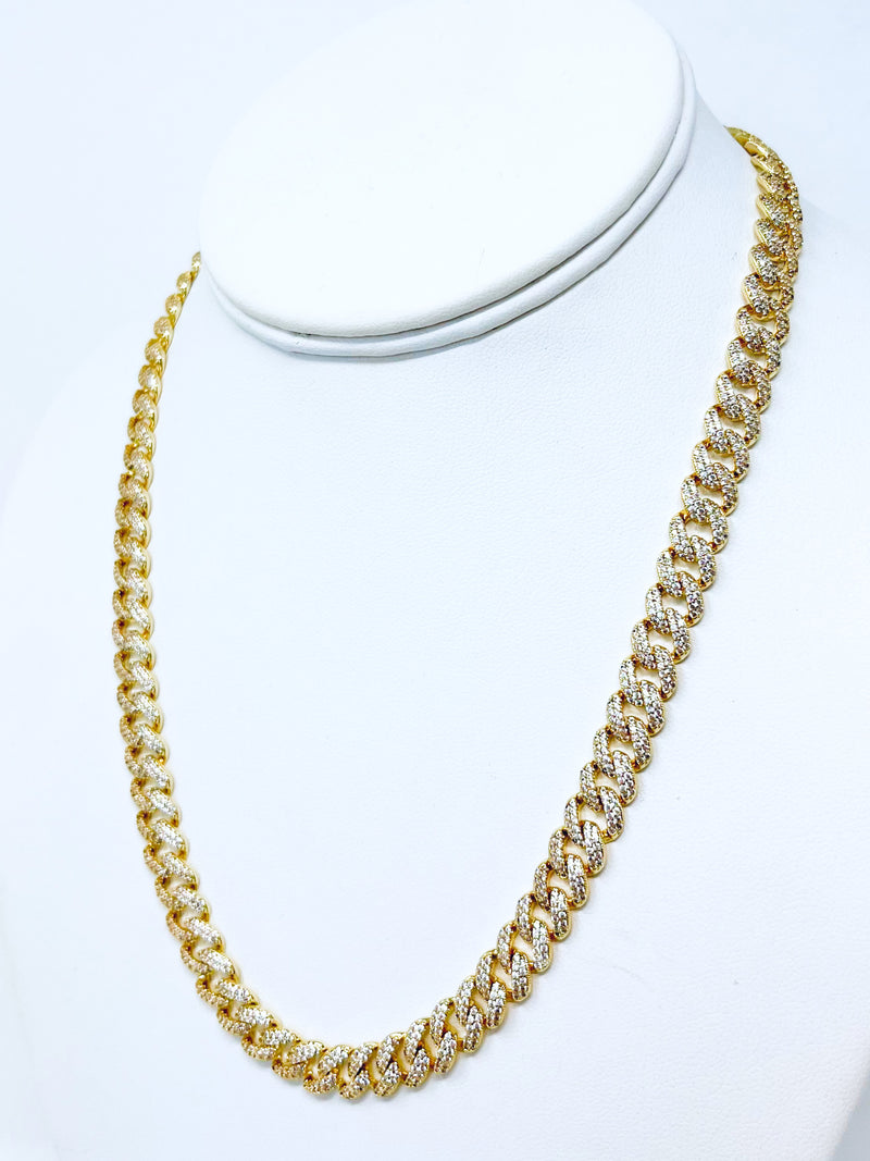 Curved Cuban CZ Necklace - Flat Clasp 8mm-230 Jewelry-NYC-Coastal Bloom Boutique, find the trendiest versions of the popular styles and looks Located in Indialantic, FL