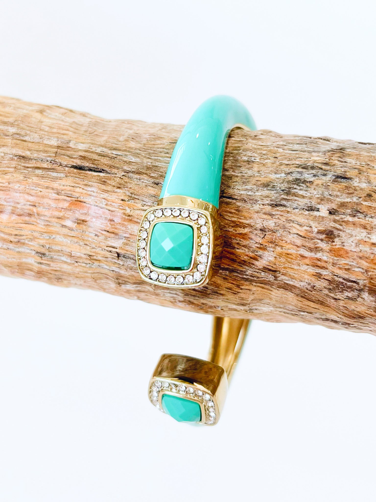 Enamel Hinge Halo Turquoise Tip Cuff-230 Jewelry-Golden Stella-Coastal Bloom Boutique, find the trendiest versions of the popular styles and looks Located in Indialantic, FL