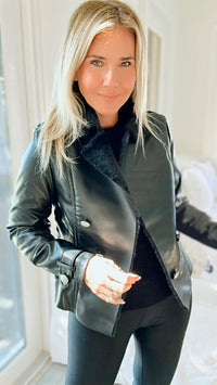 Moto Faux Leather Collar Jacket - Black-160 Jackets-ShopIrisBasic-Coastal Bloom Boutique, find the trendiest versions of the popular styles and looks Located in Indialantic, FL