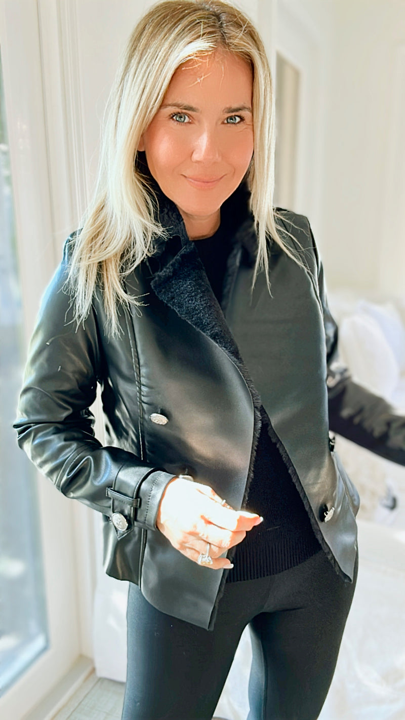 Moto Faux Leather Collar Jacket - Black-160 Jackets-ShopIrisBasic-Coastal Bloom Boutique, find the trendiest versions of the popular styles and looks Located in Indialantic, FL