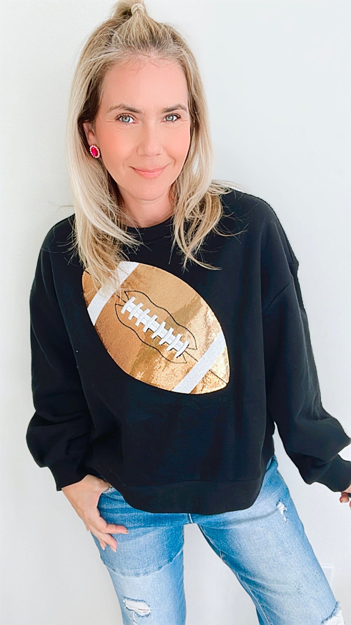 Queen of Sparkles Football Game Day Crewneck-Queen of Sparkles-Coastal Bloom Boutique, find the trendiest versions of the popular styles and looks Located in Indialantic, FL