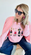 Champagne Obsessed Sweatshirt - Pink-130 Long Sleeve Tops-Why Dress-Coastal Bloom Boutique, find the trendiest versions of the popular styles and looks Located in Indialantic, FL
