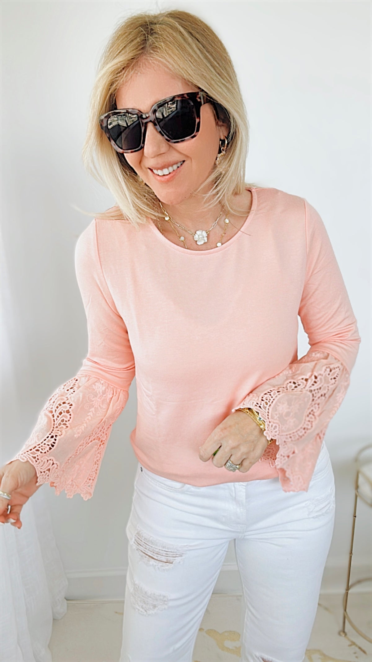 Embroidered Lace Bell Sleeve Top-130 Long Sleeve Tops-Joh Apparel-Coastal Bloom Boutique, find the trendiest versions of the popular styles and looks Located in Indialantic, FL