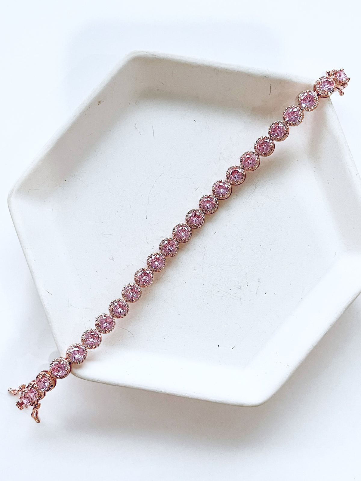Pink CZ Halo Bracelet- Pink/Rose Gold-230 Jewelry-NYC-Coastal Bloom Boutique, find the trendiest versions of the popular styles and looks Located in Indialantic, FL