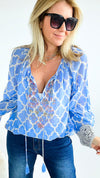 Quatrefoil Embroidered Sleeve Top-130 Long Sleeve Tops-Dolma-Coastal Bloom Boutique, find the trendiest versions of the popular styles and looks Located in Indialantic, FL