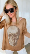 Italian Boatneck Skull Sweater Top - Camel-140 Sweaters-Venti6-Coastal Bloom Boutique, find the trendiest versions of the popular styles and looks Located in Indialantic, FL