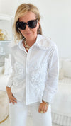Ruffled Embroidery & Pearls Button Down Top-130 Long Sleeve Tops-JJ'S FAIRYLAND-Coastal Bloom Boutique, find the trendiest versions of the popular styles and looks Located in Indialantic, FL