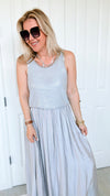 Silky Flowy Italian Skirt - Silver-170 Bottoms-Tempo-Coastal Bloom Boutique, find the trendiest versions of the popular styles and looks Located in Indialantic, FL