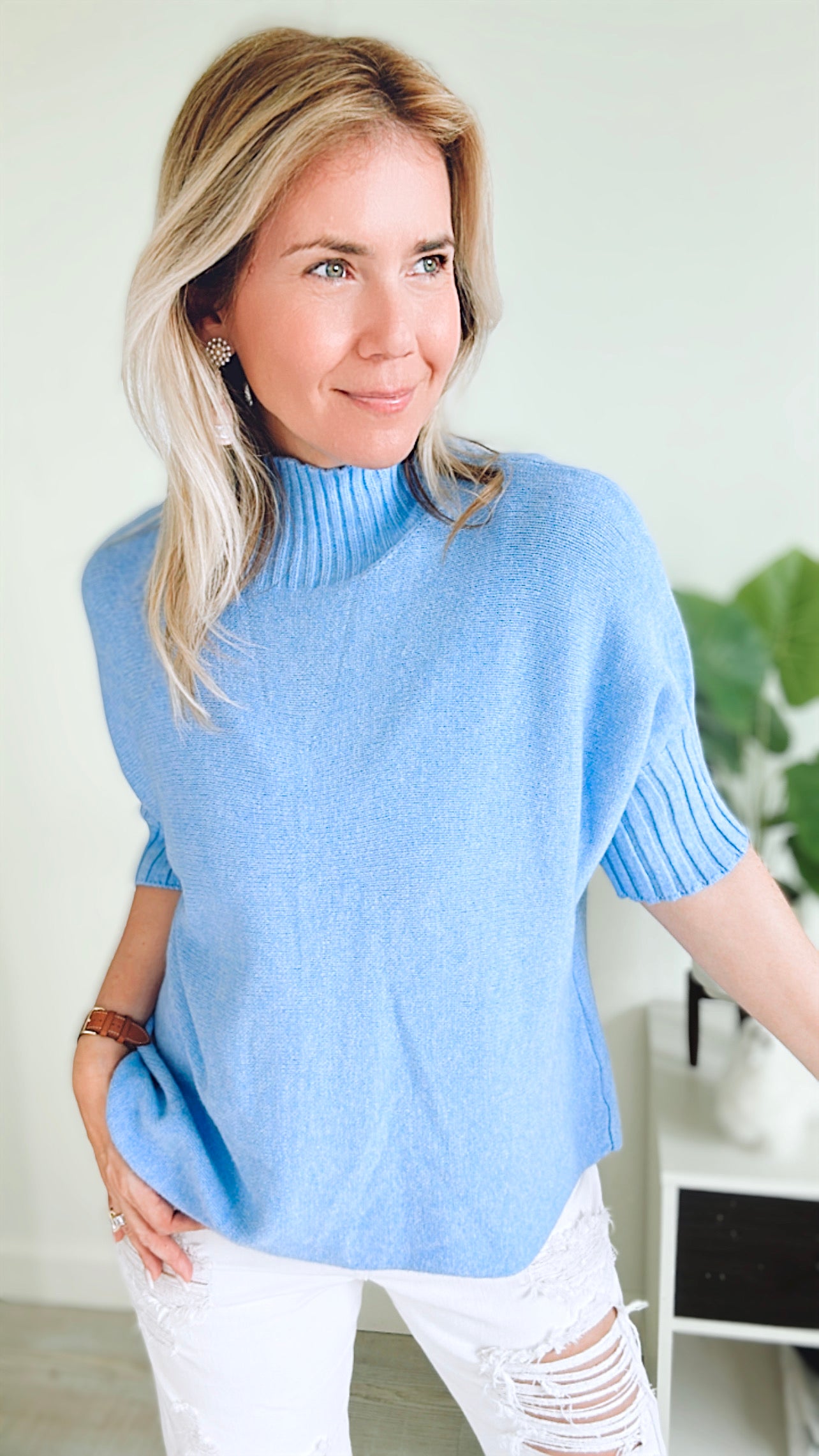 Break Free Italian Sweater Top- Dusty Blue-140 Sweaters-Italianissimo-Coastal Bloom Boutique, find the trendiest versions of the popular styles and looks Located in Indialantic, FL