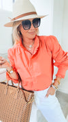 Wilshire Poplin Blouse - Light Coral-130 Long Sleeve Tops-MAZIK-Coastal Bloom Boutique, find the trendiest versions of the popular styles and looks Located in Indialantic, FL