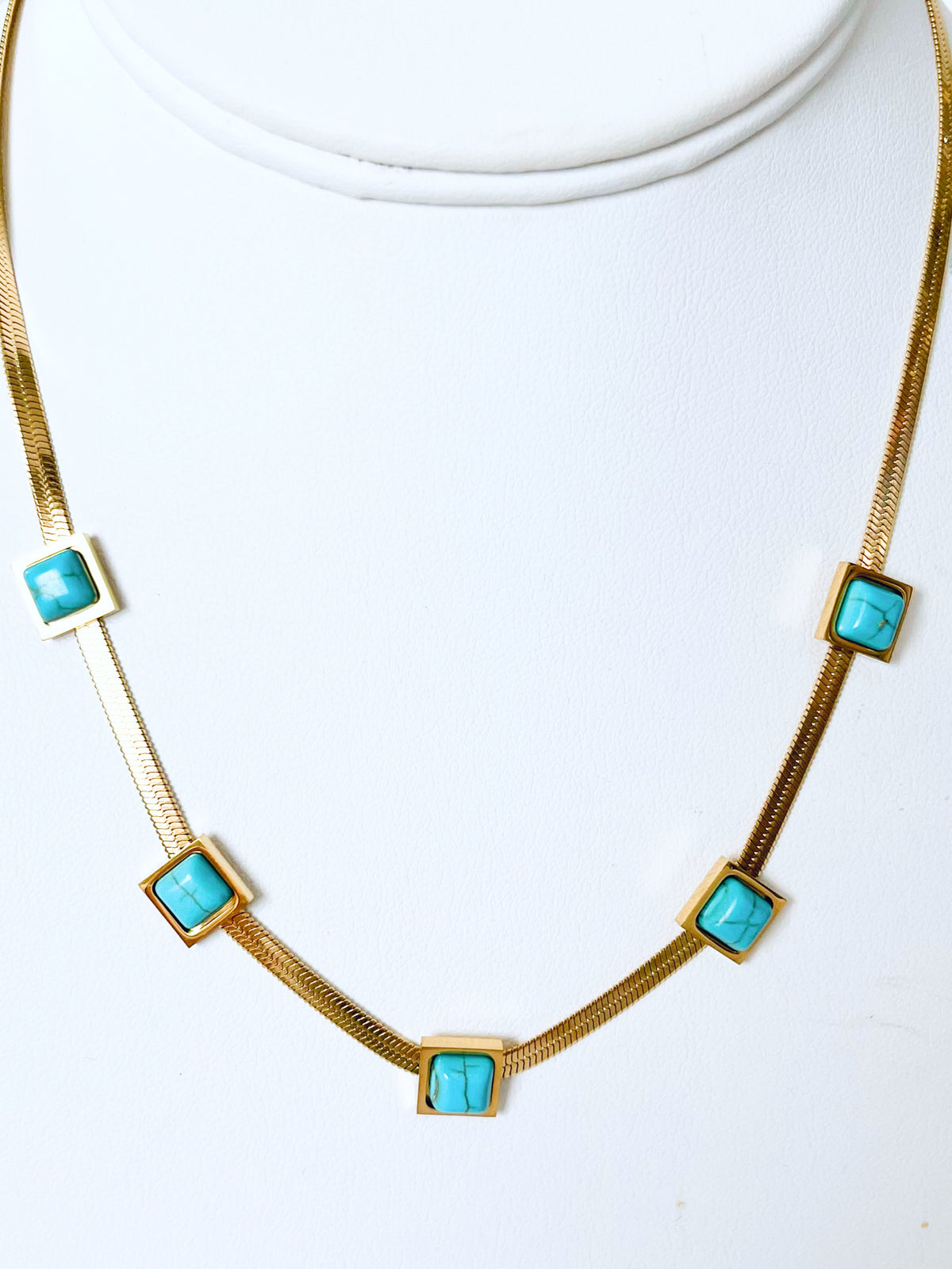 Stainless Steel Turquoise Station Necklace-230 Jewelry-Darling-Coastal Bloom Boutique, find the trendiest versions of the popular styles and looks Located in Indialantic, FL