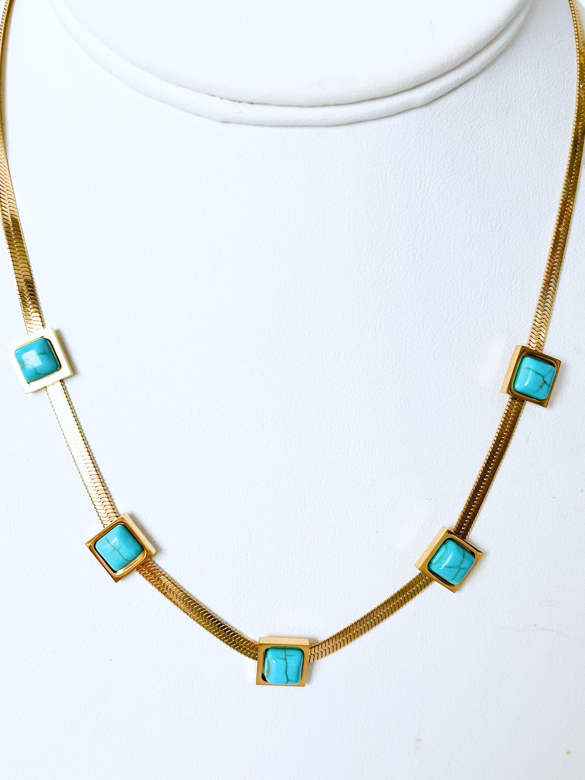 Stainless Steel Turquoise Station Necklace-230 Jewelry-Darling/CHASING BANDITS-Coastal Bloom Boutique, find the trendiest versions of the popular styles and looks Located in Indialantic, FL