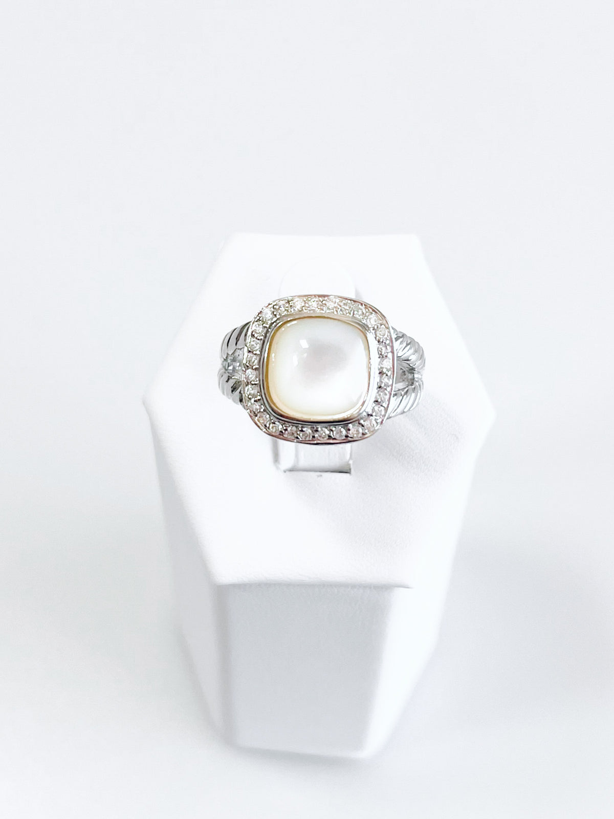 Sterling Silver Pearlescent CZ Halo Double Twist Ring-230 Jewelry-Oriental Treasure-Coastal Bloom Boutique, find the trendiest versions of the popular styles and looks Located in Indialantic, FL