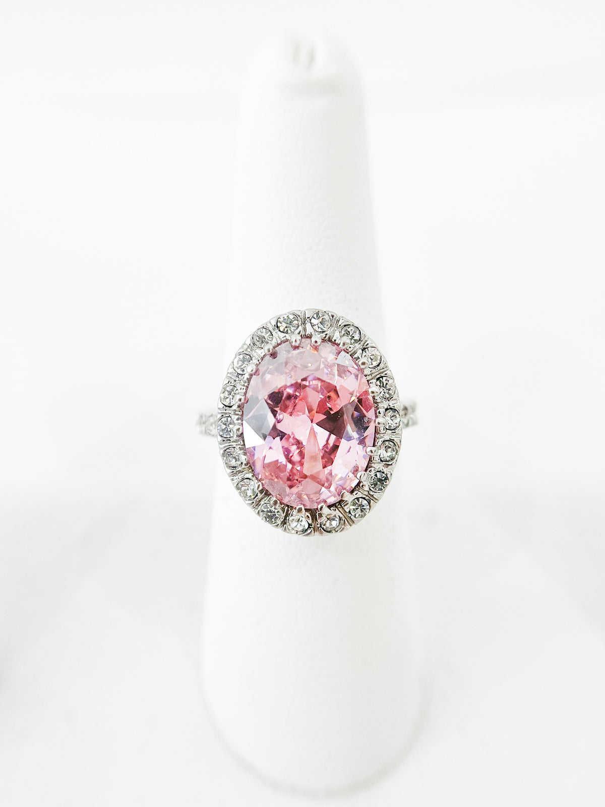 Mega Pink Oval CZ Halo Ring-230 Jewelry-Oriental Treasure-Coastal Bloom Boutique, find the trendiest versions of the popular styles and looks Located in Indialantic, FL