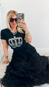 Ruffle Tiered Midi Skirt - Black-170 Bottoms-Taba Stitch-Coastal Bloom Boutique, find the trendiest versions of the popular styles and looks Located in Indialantic, FL