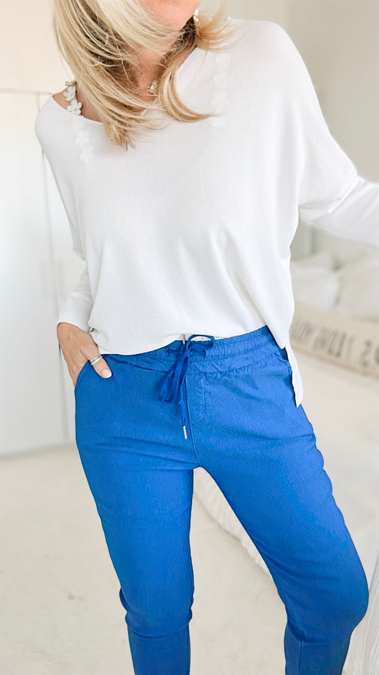 Spring Italian Jogger Pant - Royal Blue-180 Joggers-Yolly-Coastal Bloom Boutique, find the trendiest versions of the popular styles and looks Located in Indialantic, FL