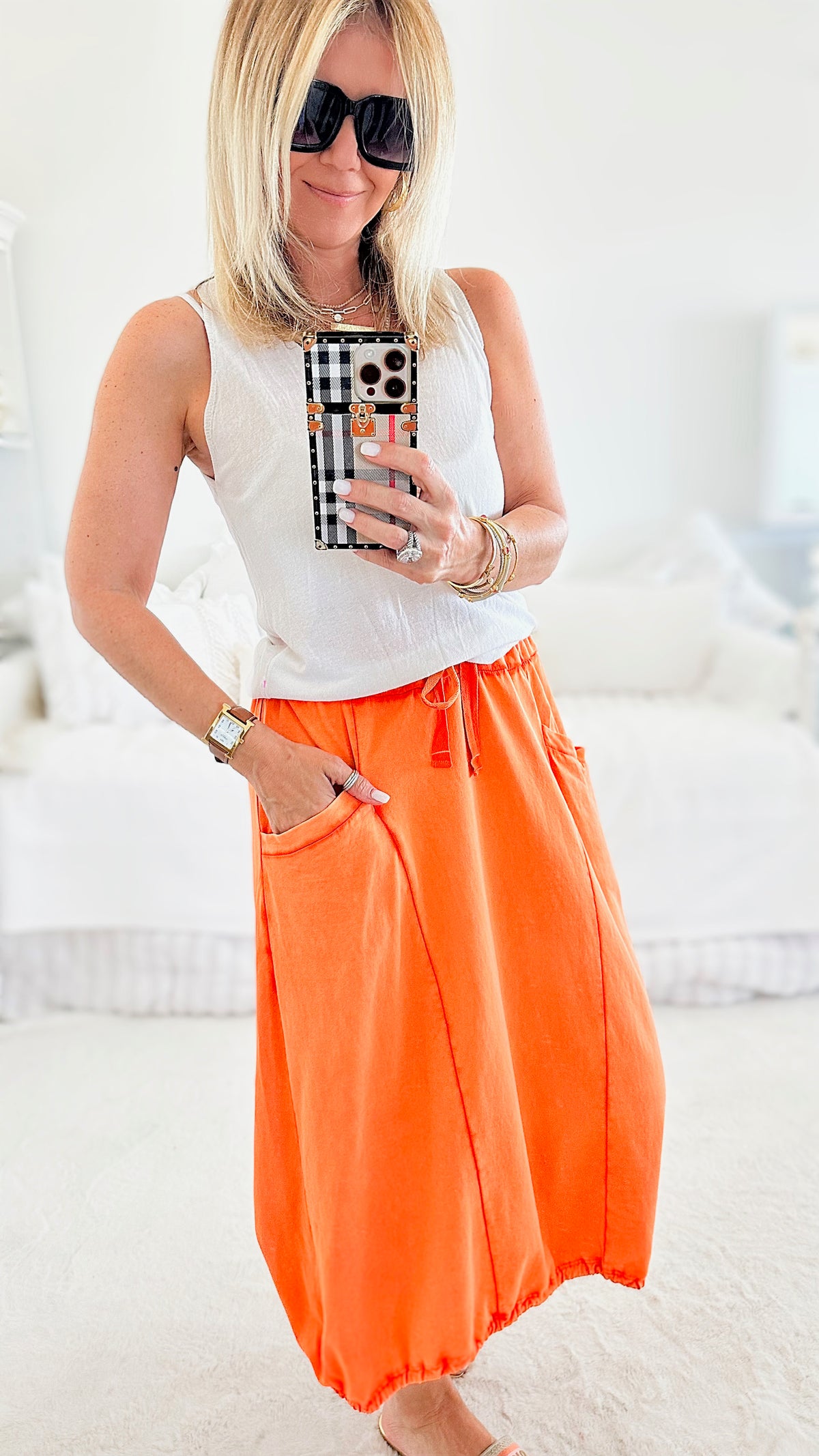 Buffy Cargo Italian Skirt - Orange-170 Bottoms-Yolly-Coastal Bloom Boutique, find the trendiest versions of the popular styles and looks Located in Indialantic, FL