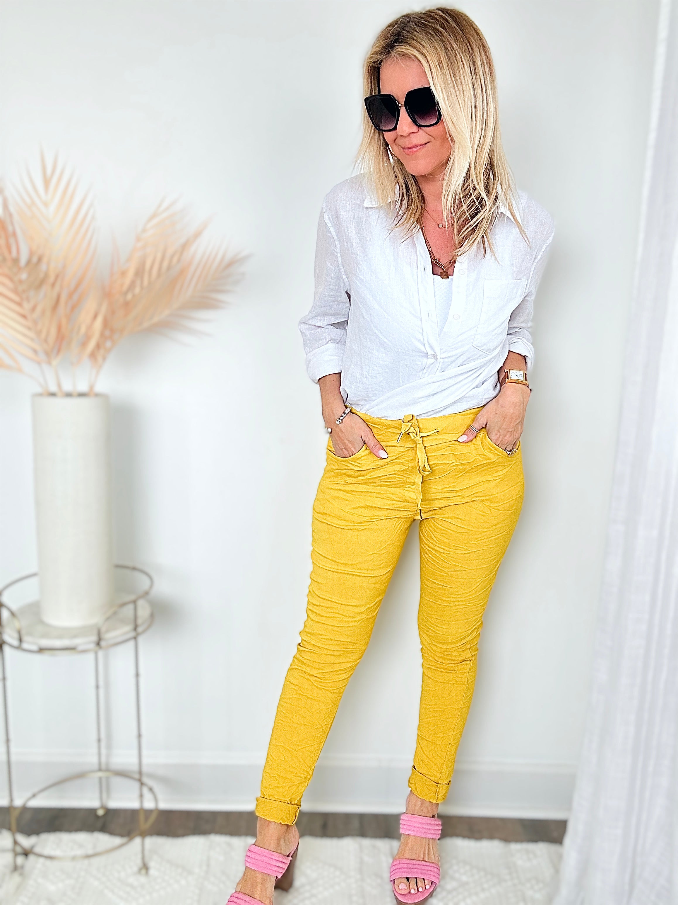 Love Endures Italian Jogger - Mustard-180 Joggers-Italianissimo/ SUNNY HOLIDAYS-Coastal Bloom Boutique, find the trendiest versions of the popular styles and looks Located in Indialantic, FL