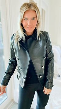 Moto Faux Leather Collar Jacket - Black-160 Jackets-ShopIrisBasic-Coastal Bloom Boutique, find the trendiest versions of the popular styles and looks Located in Indialantic, FL